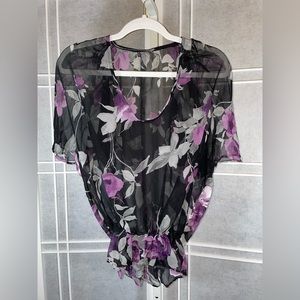 Purple Gray Floral Blouse